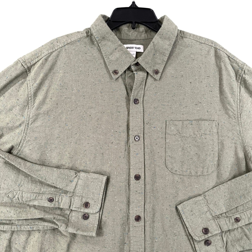 Lands End Shirt Mens XXLT Sage Green Speckled Traditional Fit Casual